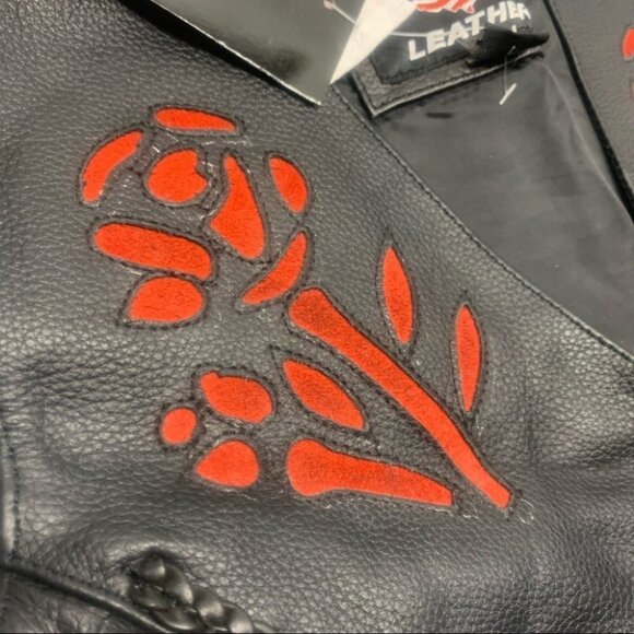 . NWT Leather Rose Motorcycle Jacket Fringe Black - Picture 5 of 14